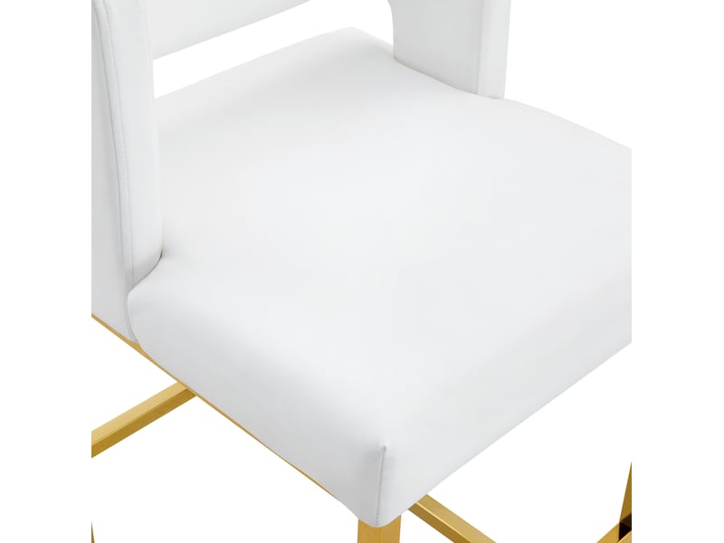  Lot de 2 tabourets de bar 53x48x91 cm, chaises hautes avec assise carrée, pieds métal doré, meuble cuisine, blanc pu  - Conforama E