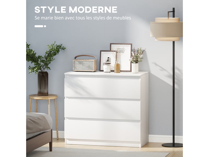  Commode 3 tiroirs, meuble de rangement épuré pour chambre, 80l x 39p x 73h cm, intérieur  - Conforama A