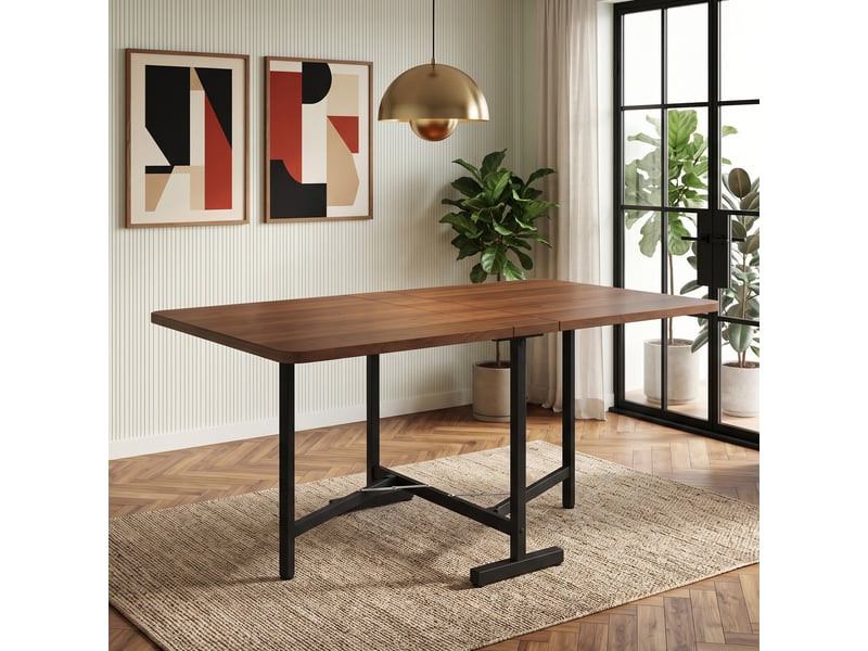 Table à manger extensible et pliante 120x80 cm, gain de place, pieds en alliage haute résistance, style moderne - noyer - Conforama E