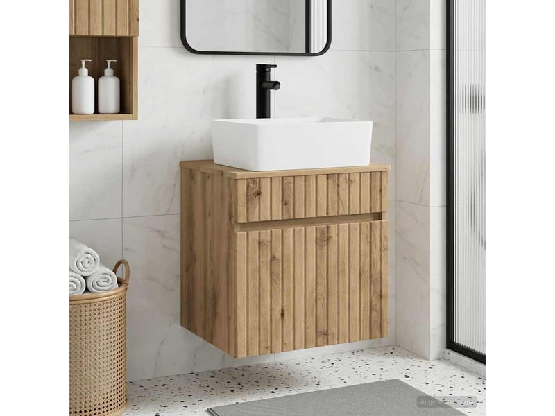 Meuble de lavabo mural, rangement salle de bain chêne artisanal 49x41x63 cm shl4659 - Conforama B