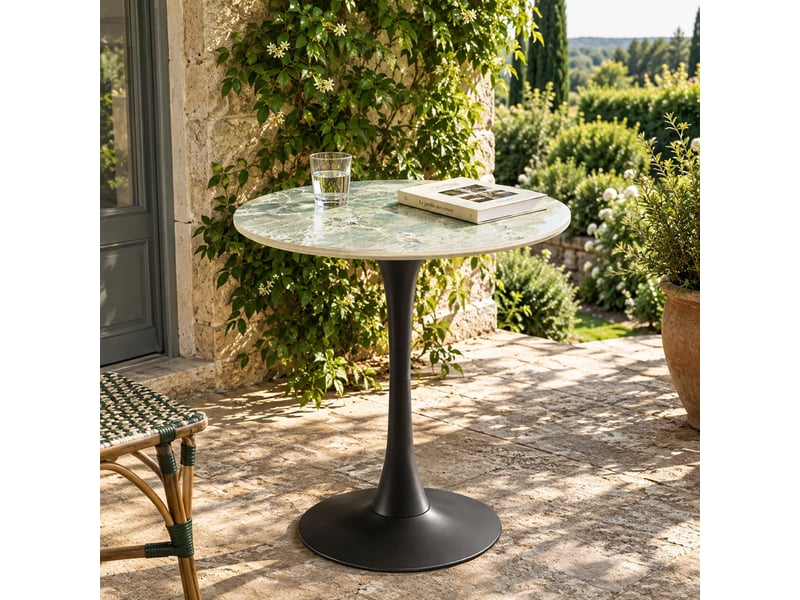  Icare - ensemble n°3: table bistrot d70cm en céramique marbré vert  - Conforama B