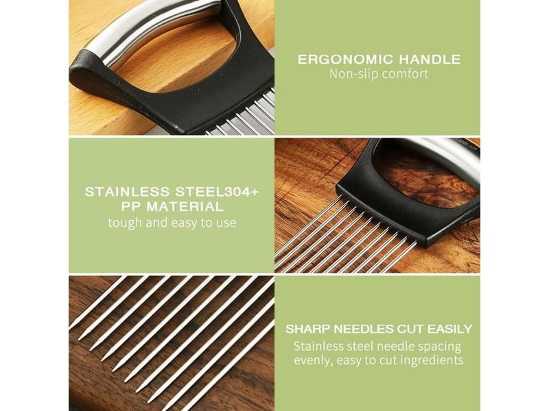  Porte-tranche d'oignon en acier inoxydable, trancheuse de citron, coupe-légumes, outil de tranchage de couteau de cuisine (1pcs)  - Conforama E