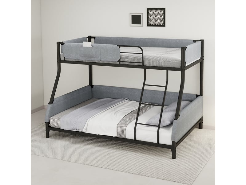  Lit superposé avec poche textile 90 × 190 140 × 190 cm, noir et gris IKSETERA TRADING LTD - Conforama D