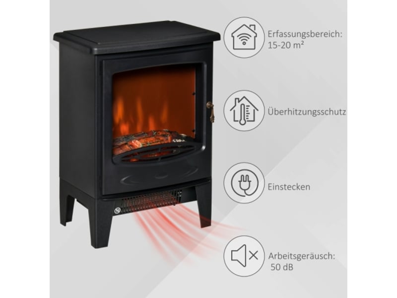  Cheminée électrique led noire 9001800 w avec effet flammes, sur pied  - Conforama B