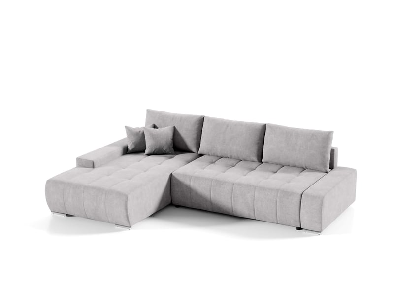  Canapé d'angle convertible velutti l velours aston gris clair, méridienne gauche avec coffre  - Conforama A