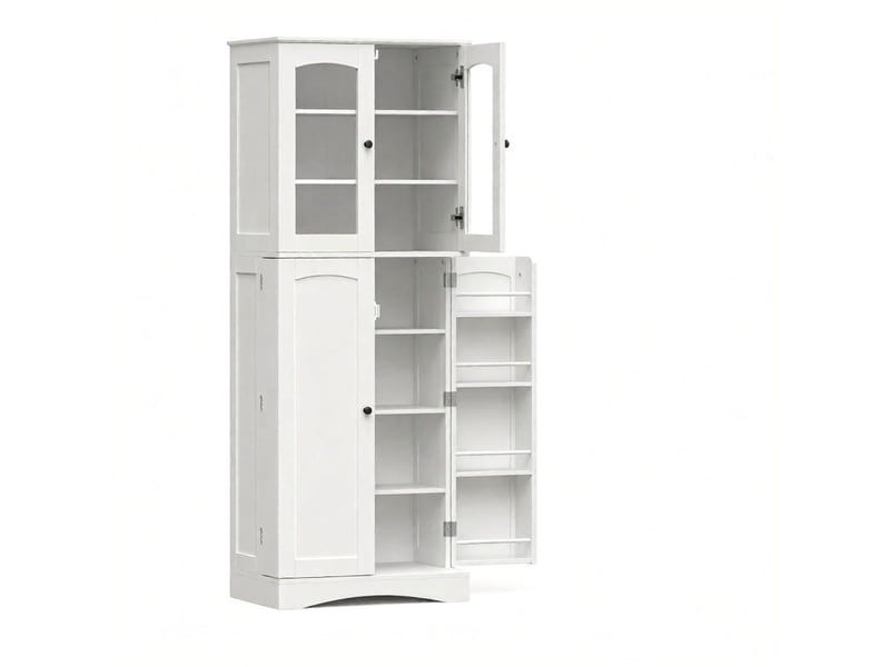  Armoire de cuisine blanche buffet haut meuble de rangement avec portes acrylique et étagères réglables  - Conforama A