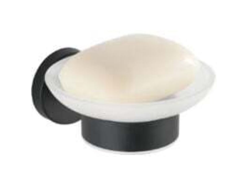  Porte savon mural bosio black, porte savon rond à fixer au mur, acier inox - verre satiné, 11x5,5x13 cm, noir mat  - Conforama B