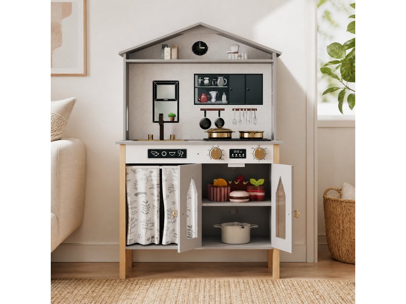  Kitchenette enfant en mdf grise avec accessoires, évier et rangements, dès 3 ans, pour jeux créatifs à la maison  - Conforama B