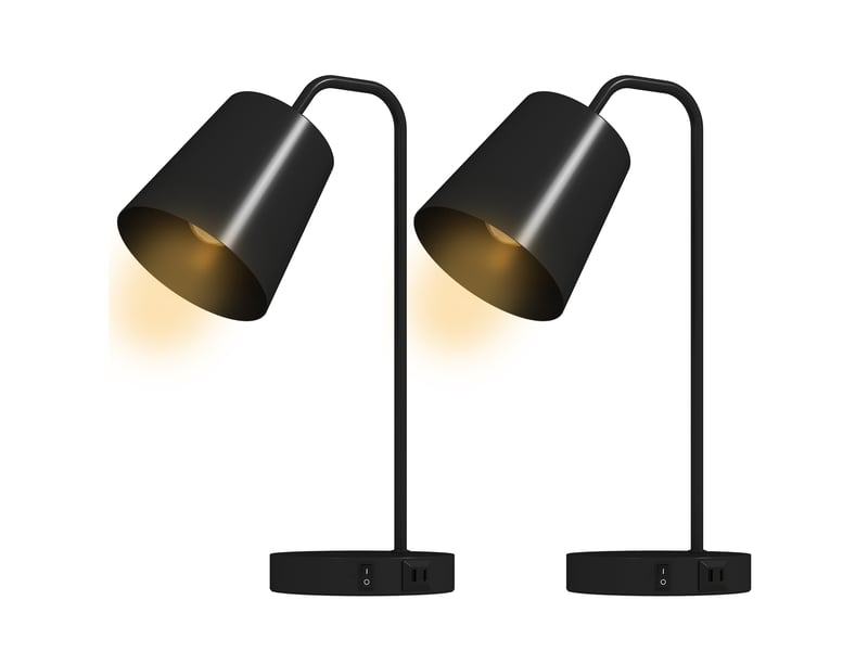  Ensemble de 2 lampes de table modernes avec ports usb-a et usb-c, pour chambre, salon et bureau, noires.  - Conforama A