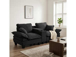 Canapé modulable noir en chenille avec rangement caché et usb, design moderne pour salon ou appartement