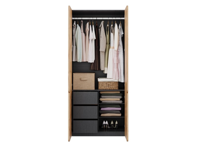 Armoire chambre 90x50x200 cm, penderie dressing moderne avec penderie et tiroirs, mdf effet chêne 4 portes 3 tiroirs, bois - Conforama D