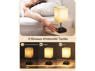 Lampe a poser tactile 2 pack beige avec variateur 30 70 100 usb a usb c e27
