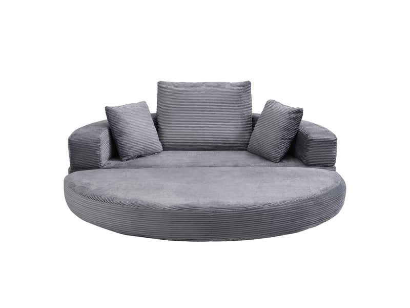  Canapé-lit pliable corda, gris, modulable, ovale 173x176 cm, coussins, tissu velours côtelé, multifonctionnel  - Conforama D