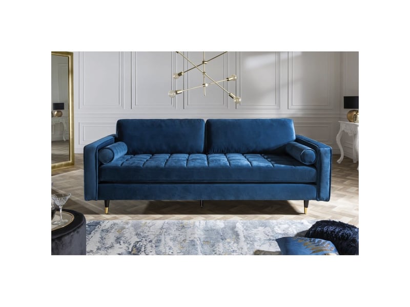  Canapé d'angle réversible koliri bleu – canapé design en velours capitonné avec pouf assorti  - Conforama E