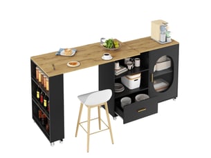 Îlot de cuisine 120x60x90 cm extensible avec 1 porte et 1 tiroir en plateau pivotant et mdf couleur naturel et noir