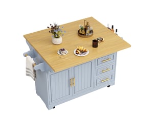 Îlot de cuisine sur roulettes avec plateau rabattable mdf bleu 120x40x95 cm