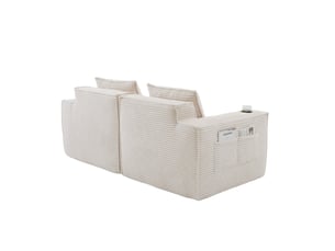 Canapé droit modulable 2 places avec porte-gobelets - lpospi - poches latérales, velours côtelé beige