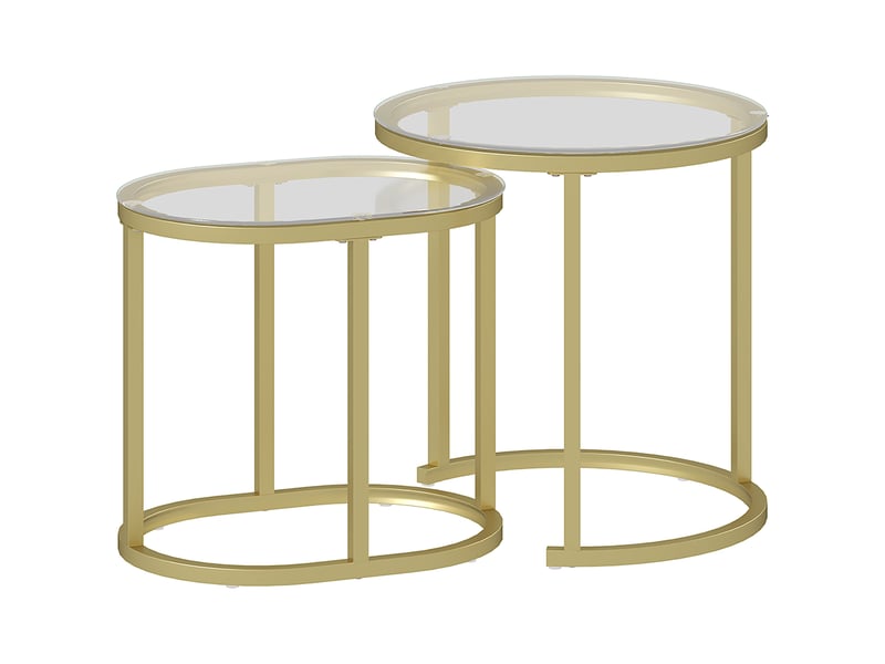 Tables basses gigognes empilables en acier et verre pour salon, ø50×50,5 et 60×36×43,5 cm doré - Conforama A