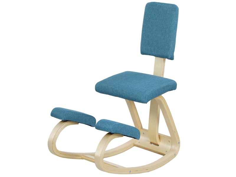  Chaise à genoux basculante en tissu effet lin et bois de bouleau bleu foncé dimensions 51x84x93 cm  - Conforama E
