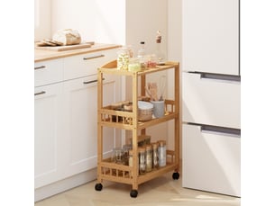 Chariot de cuisine à 3 niveaux, desserte à roulettes en bambou pour chambre, salon, bureau, 53x30,5x83cm, bois naturel