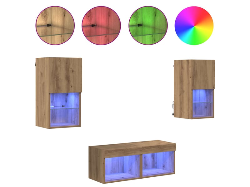  Lot de 4 meuble tv mural, meuble tv suspendu chêne artisanal bois d'ingénierie shl40644  - Conforama D