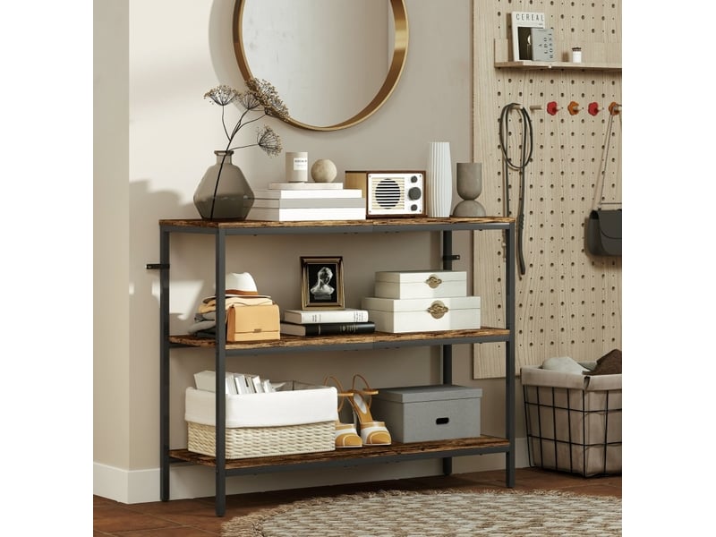  Console d'entrée 101x35x80 cm – marron rustique – style industriel – 3 niveaux de rangement en métal  - Conforama B
