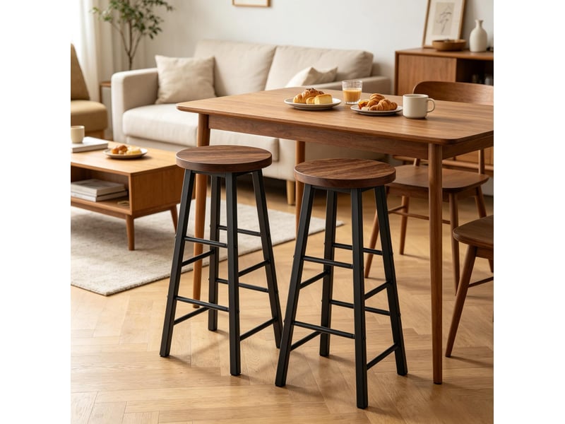  Lot de 2 tabourets de bar 71 cm, noir et vintage – assise mdf, structure métal, style industriel  - Conforama B