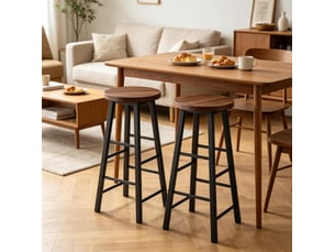 Lot de 2 tabourets de bar 71 cm, noir et vintage – assise mdf, structure métal, style industriel