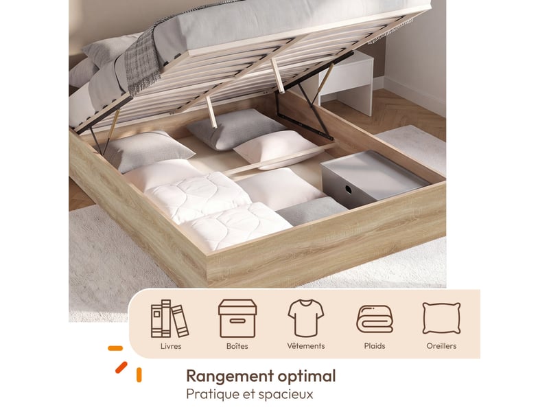 Lit coffre double sandside avec sommier 160 x 200 cm hêtre - Conforama D