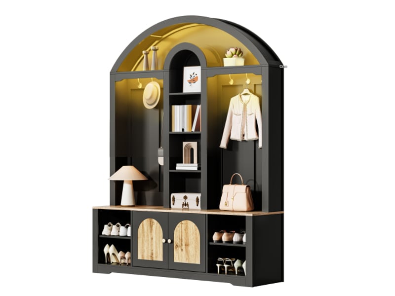  Penderie d'entrée mdf multifonction – armoire moderne avec étagères, crochets et rangements pour chaussures  - Conforama A