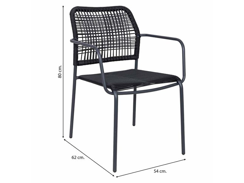  Chaise en métal avec corde noire 54x62x80 cm h  - Conforama C