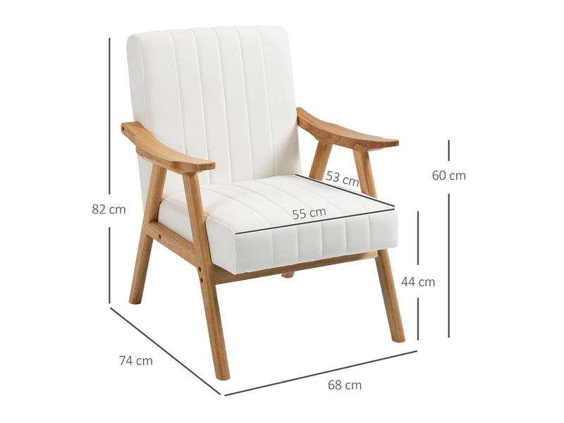  Fauteuil lounge 68x74x82 cm, revêtement en velours de couleur blanc crème, design moderne, canapé une place, scandinave  - Conforama C