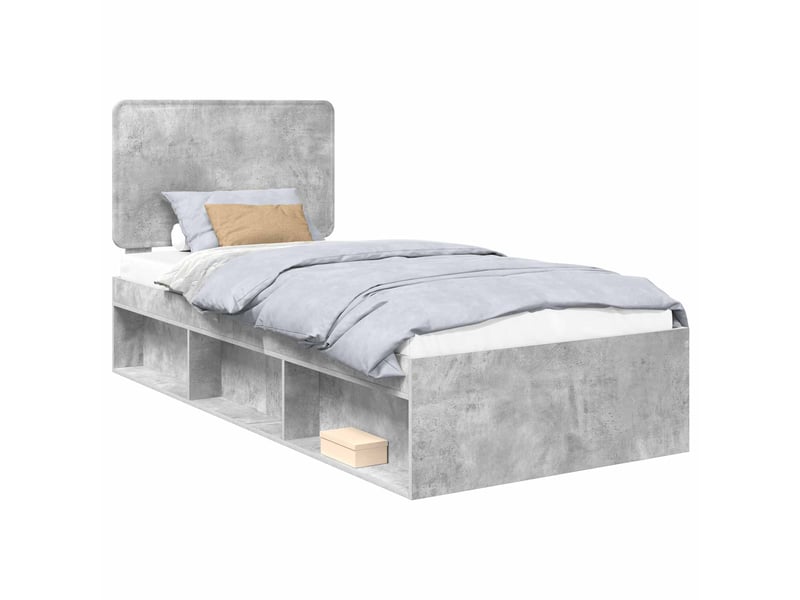 Lit simple- lit adulte - cadre de lit gris béton 100 x 200 cm bois de pin massif - Conforama A