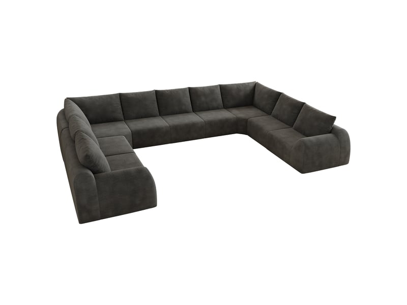 Canapé compressé en forme de u, 411x267x85 cm, 9 places, mousse haute élasticité, sans montage, tissu chenille, gris foncé - Conforama A