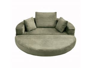Canapé convertible 2 places en velours côtelé, 2-en-1, lit ovale 173×176 cm, sans montage, 3 coussins inclus