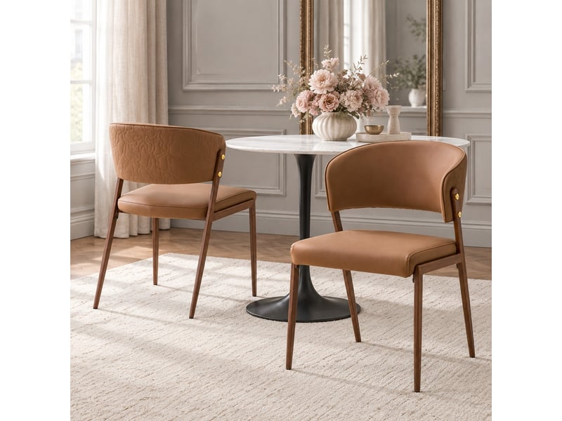  Chaises de salle à manger lot de 2 à dossier ergonomique  - pieds métal, pu marron, 47 × 51 × 78 cm  - Conforama B