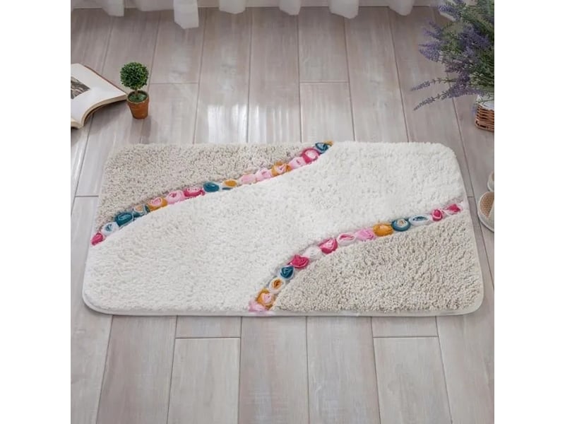  Tapis de bain en microfibre, motif floral - 50 x 80 cm  - Conforama E