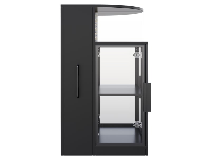  Vitrine extensible 64x42x112 cm avec éclairage led en verre et panneau de particules noire  - Conforama A