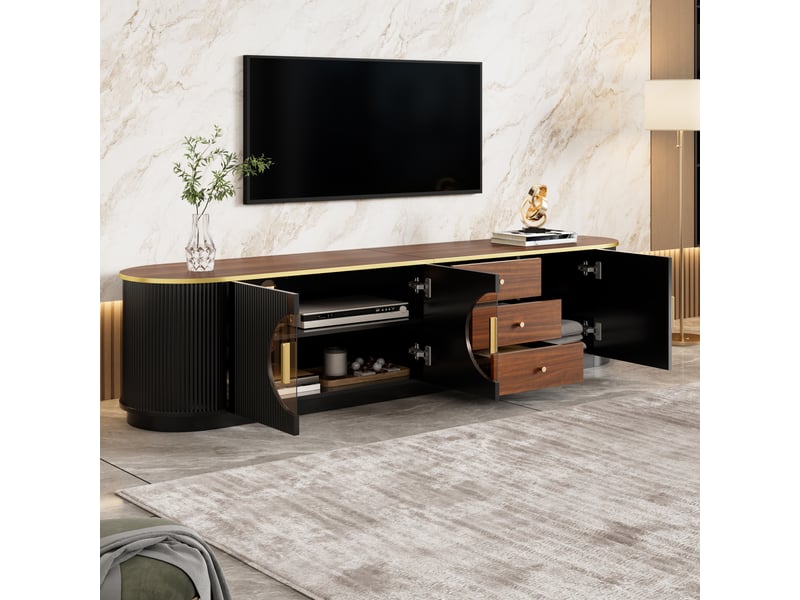  Meuble tv 180 cm-style luxe-3 portes et 3 tiroirs-noir-mdf GL Store - Conforama D