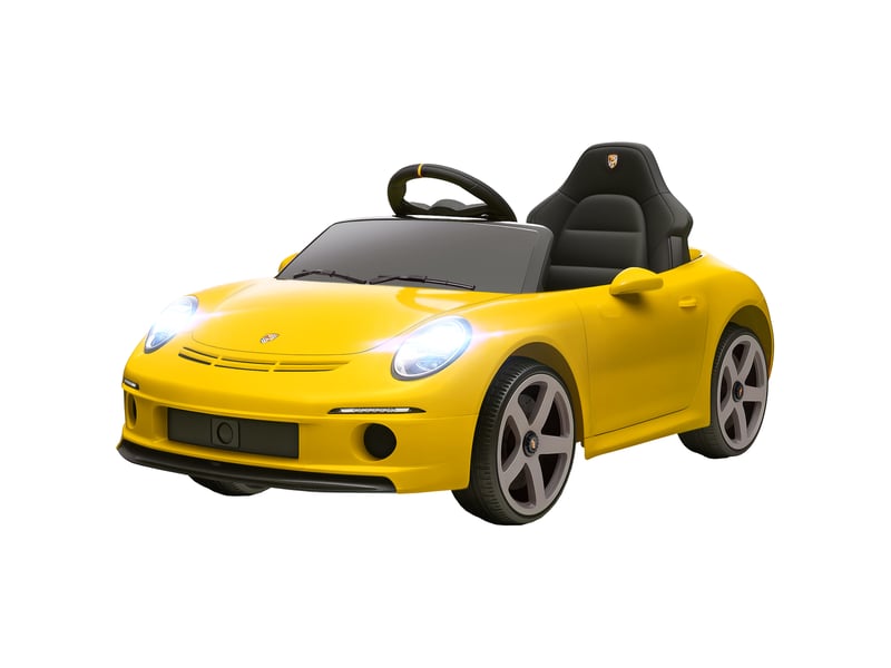 Voiture électrique pour enfants de 3 à 5 ans, télécommandée, avec musique, klaxon, port usb et ceinture de sécurité, jaune. - Conforama B