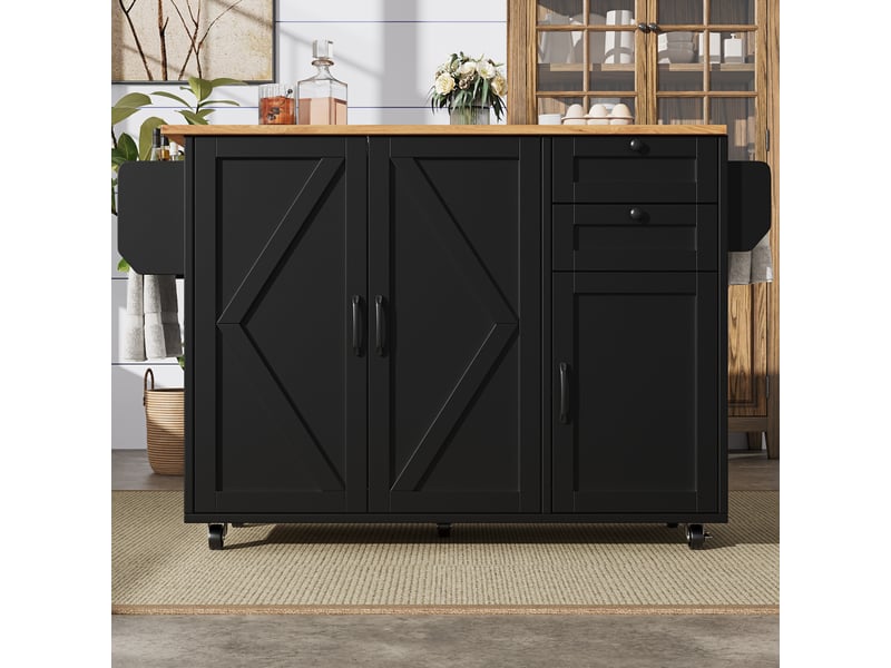  Buffet moderne avec espace de rangement et chariot porte-snack, noir  - Conforama C
