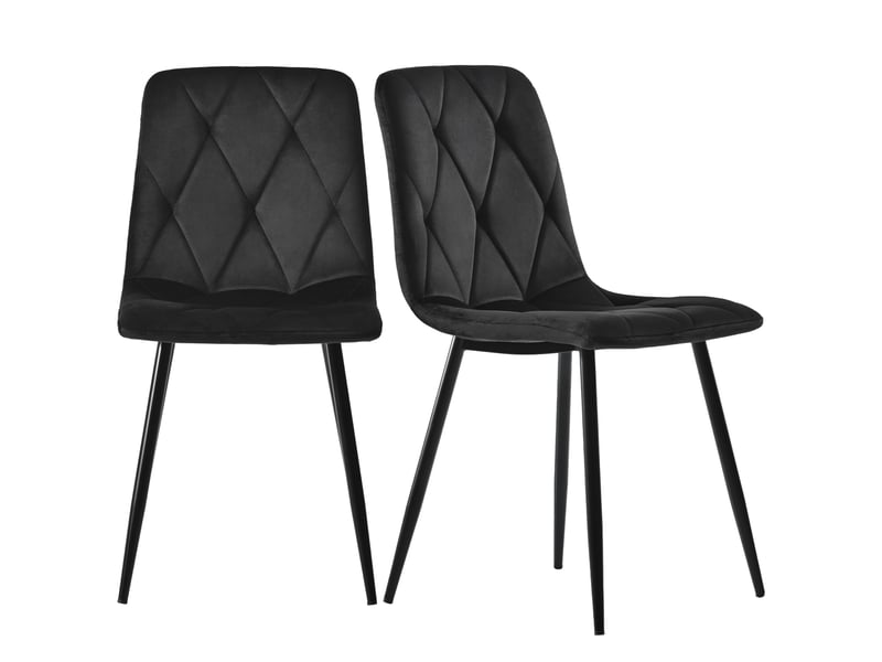  Lot de 4 chaises 46x45x86 cm, dossier à motif chevrons, revêtement velours gris, cadre métallique noir, pour salle à manger  - Conforama E