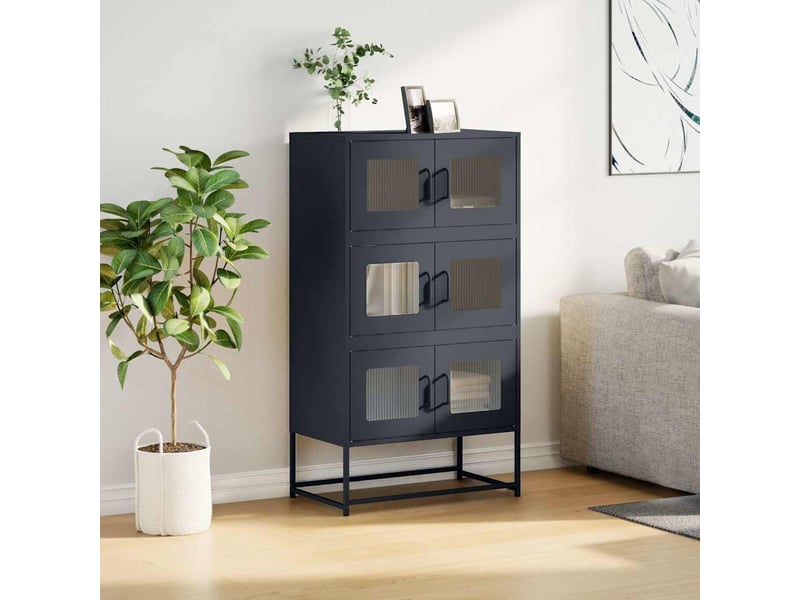  Buffet haut - bahut - meuble de rangement anthracite 68x39x123 cm acier  - Conforama D