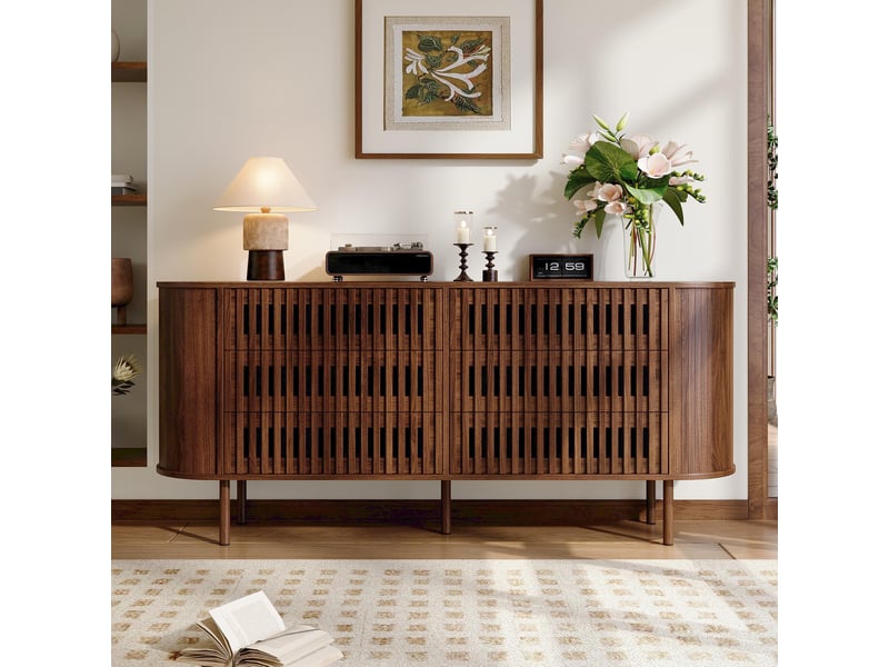 Buffet bas 160x40x70 cm en mdf noyer foncé avec 6 tiroirs - Conforama B