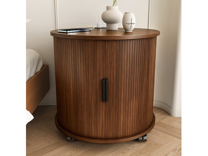  Table de chevet ronde 60x60x60 cm coloris noyer avec prise et 2 ports usb  - Conforama B