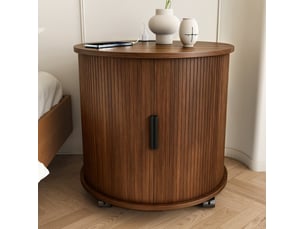 Table de chevet ronde 60x60x60 cm coloris noyer avec prise et 2 ports usb