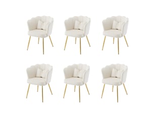 Lot de 6 fauteuils,63x58x77 cm,avec coussins et pieds métal dorés,velours,beige
