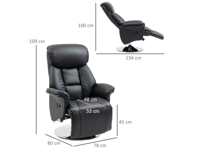  Fauteuil de relaxation pivotant inclinable en polyuréthane noir 78x80x109 cm  - Conforama C