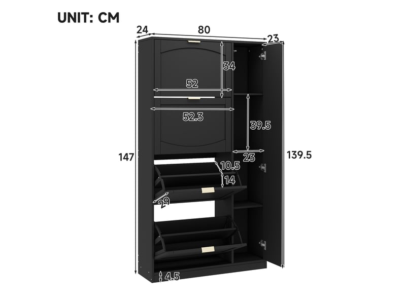 Meuble rangement chaussures miroir 80x24x147 noir panneaux de particules entrée homvra - Conforama E