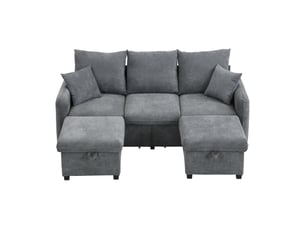 Canapé d'angle panoramique convertible <strong>SAPGAKS</strong> <strong></strong> 3 places Velours côtelé gris avec coffre de rangement